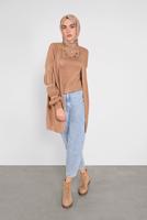 Tesettür giyim KAHVE İNCİ İŞLEME DETAYLI HIRKA 82441