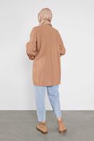 Tesettür giyim KAHVE İNCİ İŞLEME DETAYLI HIRKA 82441