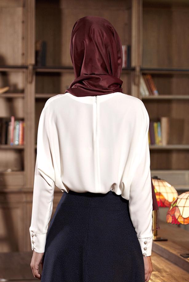 Hijab clothing CREAM ALVINA ZIPPERED BLOUSE T 4462 - TRENDTESETTÜR