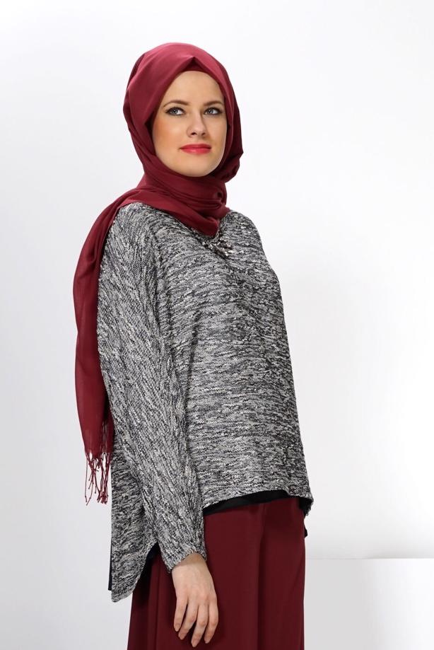 Hijab clothing BLACK ALVİNA ASYMMETRIC CUT 2-PIECE BLOUSE 4544  - TRENDTESETTÜR