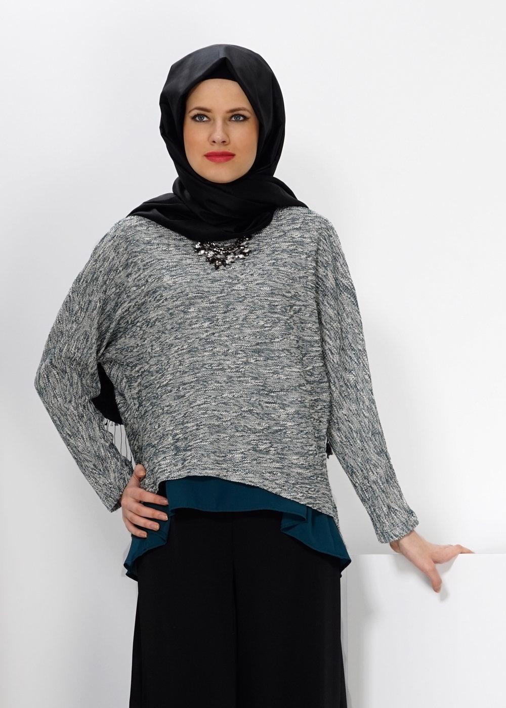 Hijab clothing GREEN ALVİNA ASYMMETRIC CUT 2-PIECE BLOUSE 4544 