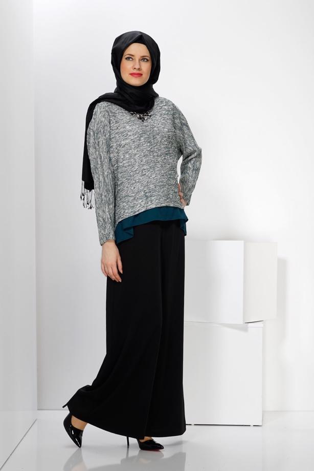 Hijab clothing GREEN ALVİNA ASYMMETRIC CUT 2-PIECE BLOUSE 4544  - TRENDTESETTÜR