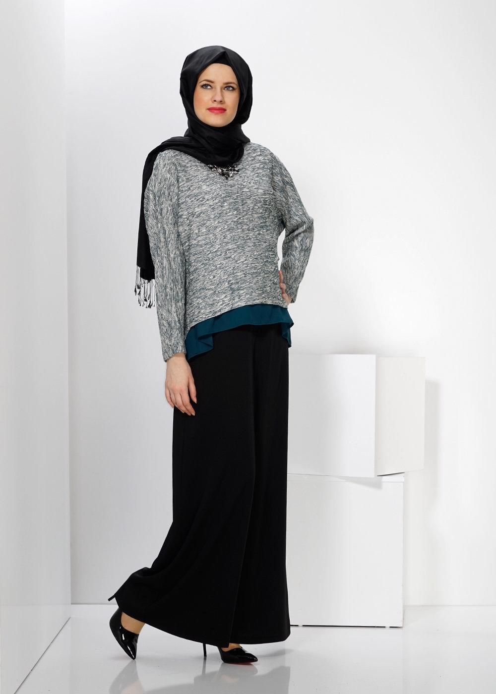 Hijab clothing GREEN ALVİNA ASYMMETRIC CUT 2-PIECE BLOUSE 4544 