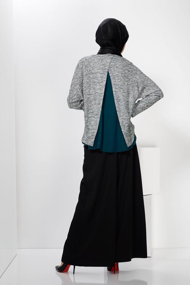 Hijab clothing GREEN ALVİNA ASYMMETRIC CUT 2-PIECE BLOUSE 4544  - TRENDTESETTÜR
