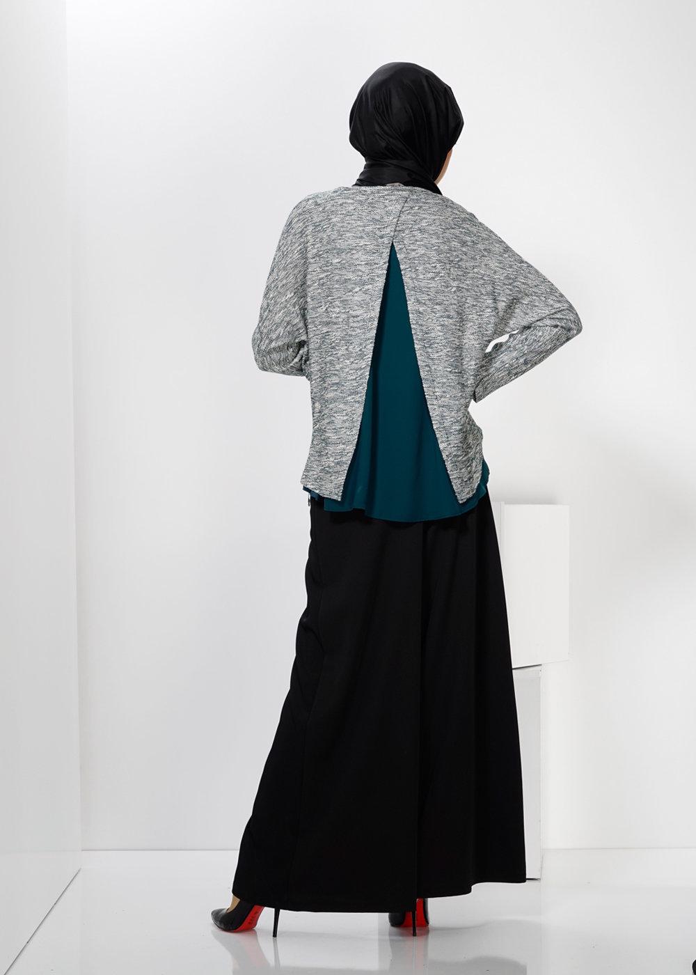 Hijab clothing GREEN ALVİNA ASYMMETRIC CUT 2-PIECE BLOUSE 4544 