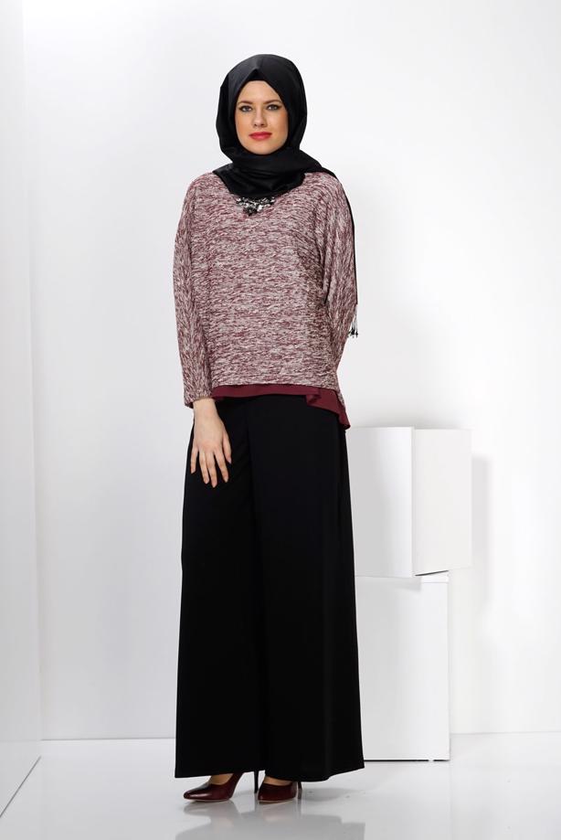 Hijab clothing CLARET RED ALVİNA ASYMMETRIC CUT 2-PIECE BLOUSE 4544  - TRENDTESETTÜR