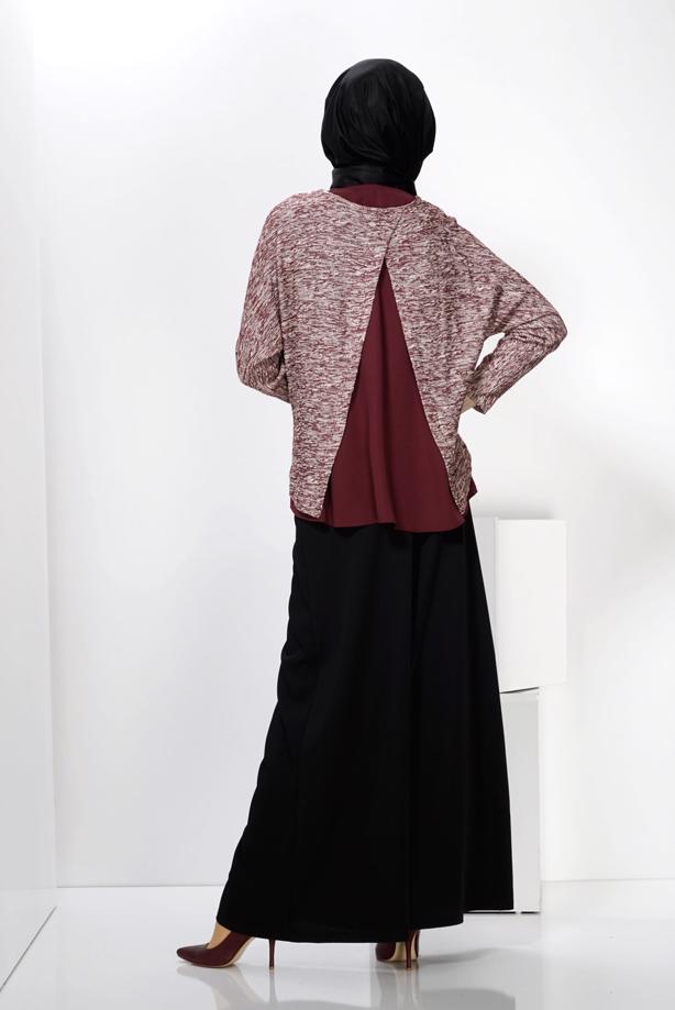 Hijab clothing CLARET RED ALVİNA ASYMMETRIC CUT 2-PIECE BLOUSE 4544  - TRENDTESETTÜR