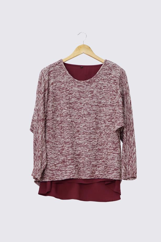 Hijab clothing CLARET RED ALVİNA ASYMMETRIC CUT 2-PIECE BLOUSE 4544  - TRENDTESETTÜR