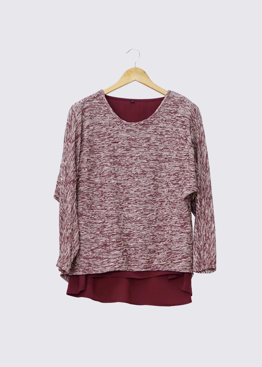 Hijab clothing CLARET RED ALVİNA ASYMMETRIC CUT 2-PIECE BLOUSE 4544 