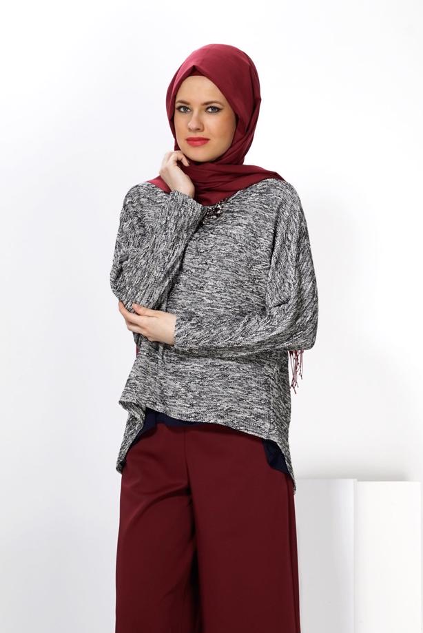 Hijab clothing NAVY BLUE ALVİNA ASYMMETRIC CUT 2-PIECE BLOUSE 4544  - TRENDTESETTÜR