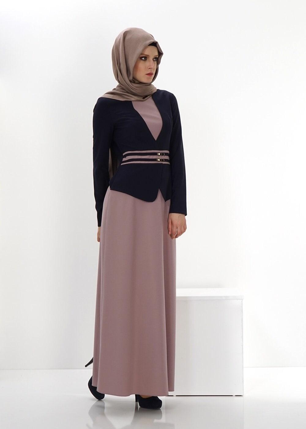 Tesettür giyim PEMBE ALVİNA DANTEL DETAYLI ELBİSE T 4242