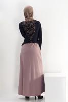 Tesettür giyim PEMBE ALVİNA DANTEL DETAYLI ELBİSE T 4242