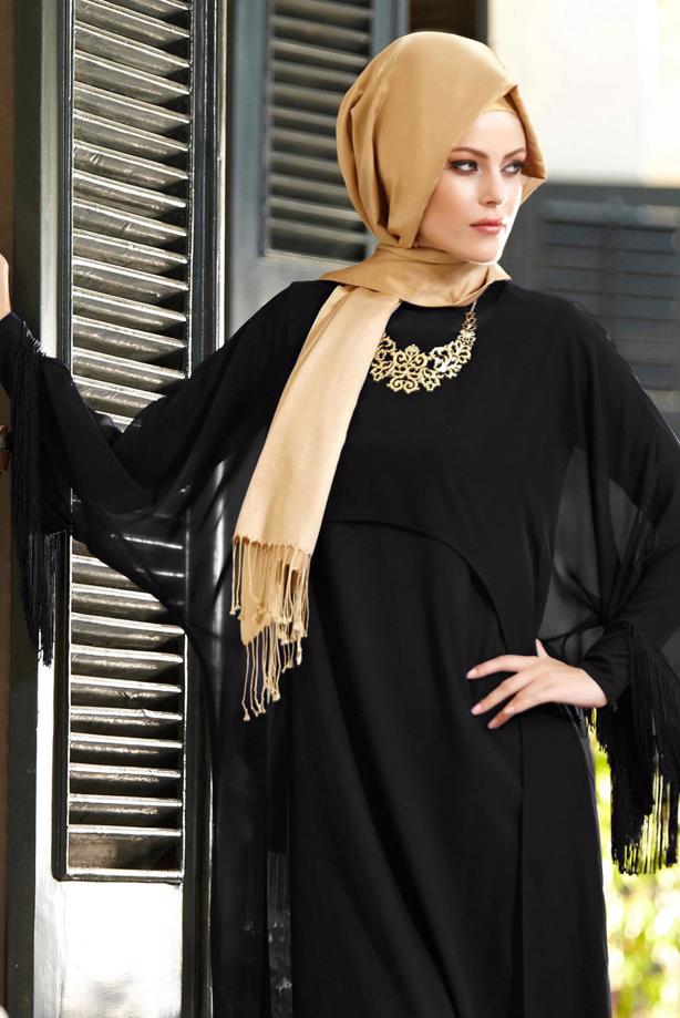 Vêtements hijab NOIR T 4443 ALVİNA  RİDA 2Lİ ELBİSE 38/46 TEK40 - TRENDTESETTÜR