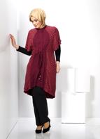 Tesettür giyim BORDO ALVİNA BELİ BÜZGÜLÜ SİMLİ TRİKO TUNİK 2434 