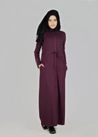 Tesettür giyim MOR BELİ BÜZGÜLÜ UZUN TUNİK 4955 