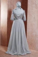 Tesettür giyim GRİ ALVİNA GÜPÜR DETAYLI ABİYE ELBİSE T 50010