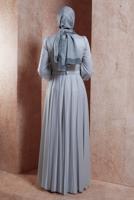 Tesettür giyim GRİ ALVİNA İŞLEME DETAYLI ABİYE ELBİSE T 50013