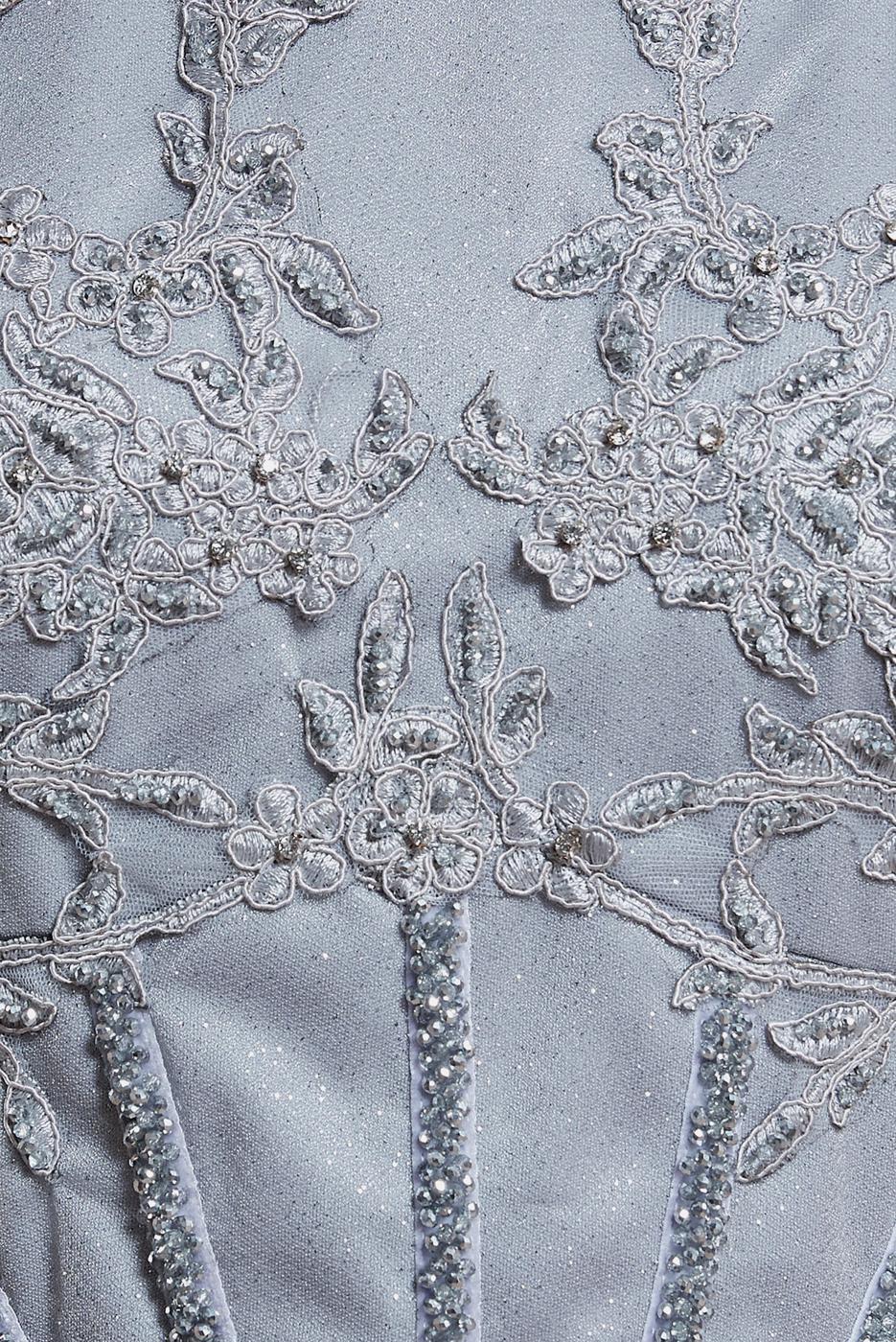 Tesettür giyim GRİ ALVİNA İŞLEME DETAYLI ABİYE ELBİSE T 50013