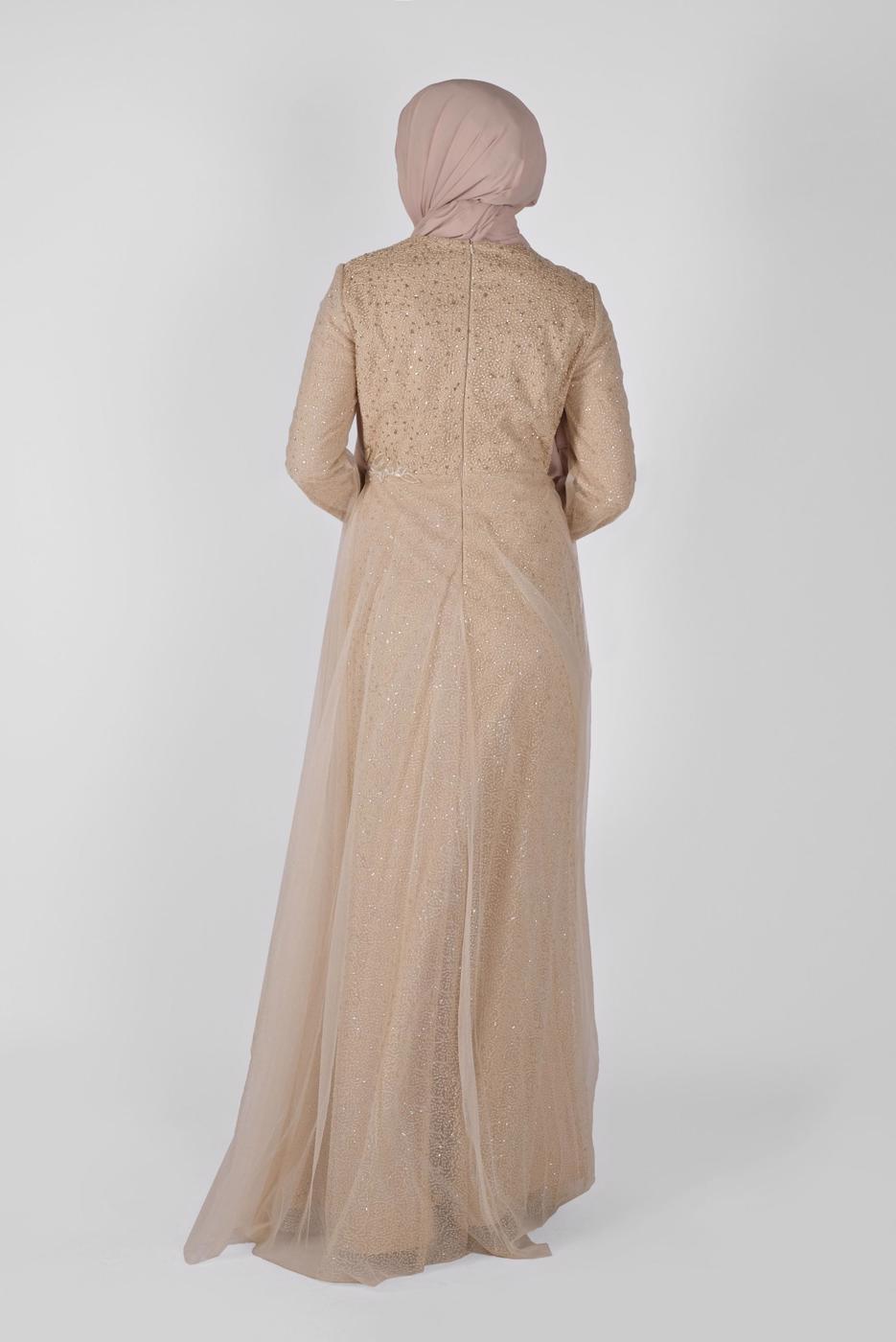 Tesettür giyim ALTIN ALVİNA TAŞLI ABİYE ELBİSE T 50036