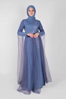 Tesettür giyim LACİVERT ALVİNA TAŞLI ABİYE ELBİSE T 50036