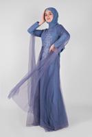 Tesettür giyim LACİVERT ALVİNA TAŞLI ABİYE ELBİSE T 50036