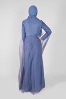 Tesettür giyim LACİVERT ALVİNA TAŞLI ABİYE ELBİSE T 50036