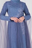 Tesettür giyim LACİVERT ALVİNA TAŞLI ABİYE ELBİSE T 50036
