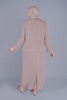 Hijab clothing CREAM PATTERNED JEWELED 3-PIECE SKIRT SUIT SET