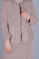 Hijab clothing CREAM PATTERNED JEWELED 3-PIECE SKIRT SUIT SET