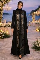 Tesettür giyim SİYAH ALVİNA PUL PAYETLİ ELBİSELİ TAKIM T 3550