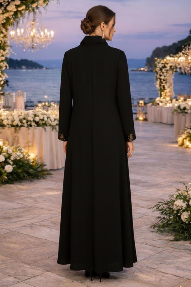 Tesettür giyim SİYAH ALVİNA PUL PAYETLİ ELBİSELİ TAKIM T 3550 - TRENDTESETTÜR