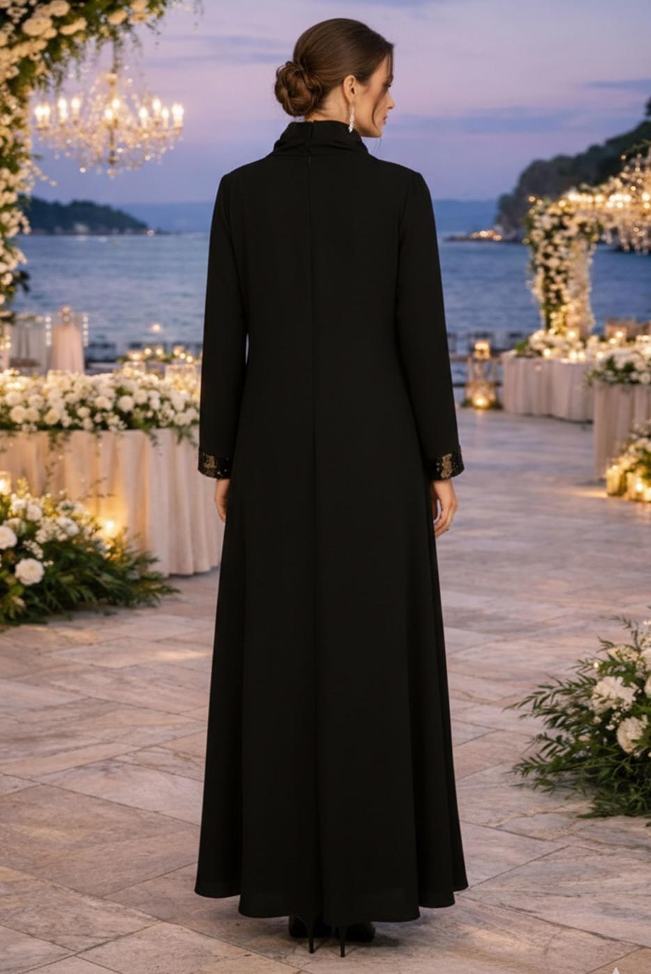 Tesettür giyim SİYAH ALVİNA PUL PAYETLİ ELBİSELİ TAKIM T 3550