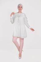 Tesettür giyim KREM ALVİNA KOLLARI FIRFIRLI TUNİK T 40565