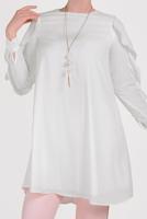 Tesettür giyim KREM ALVİNA KOLLARI FIRFIRLI TUNİK T 40565