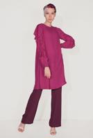 Tesettür giyim MOR ALVİNA KOLLARI FIRFIRLI TUNİK T 40565