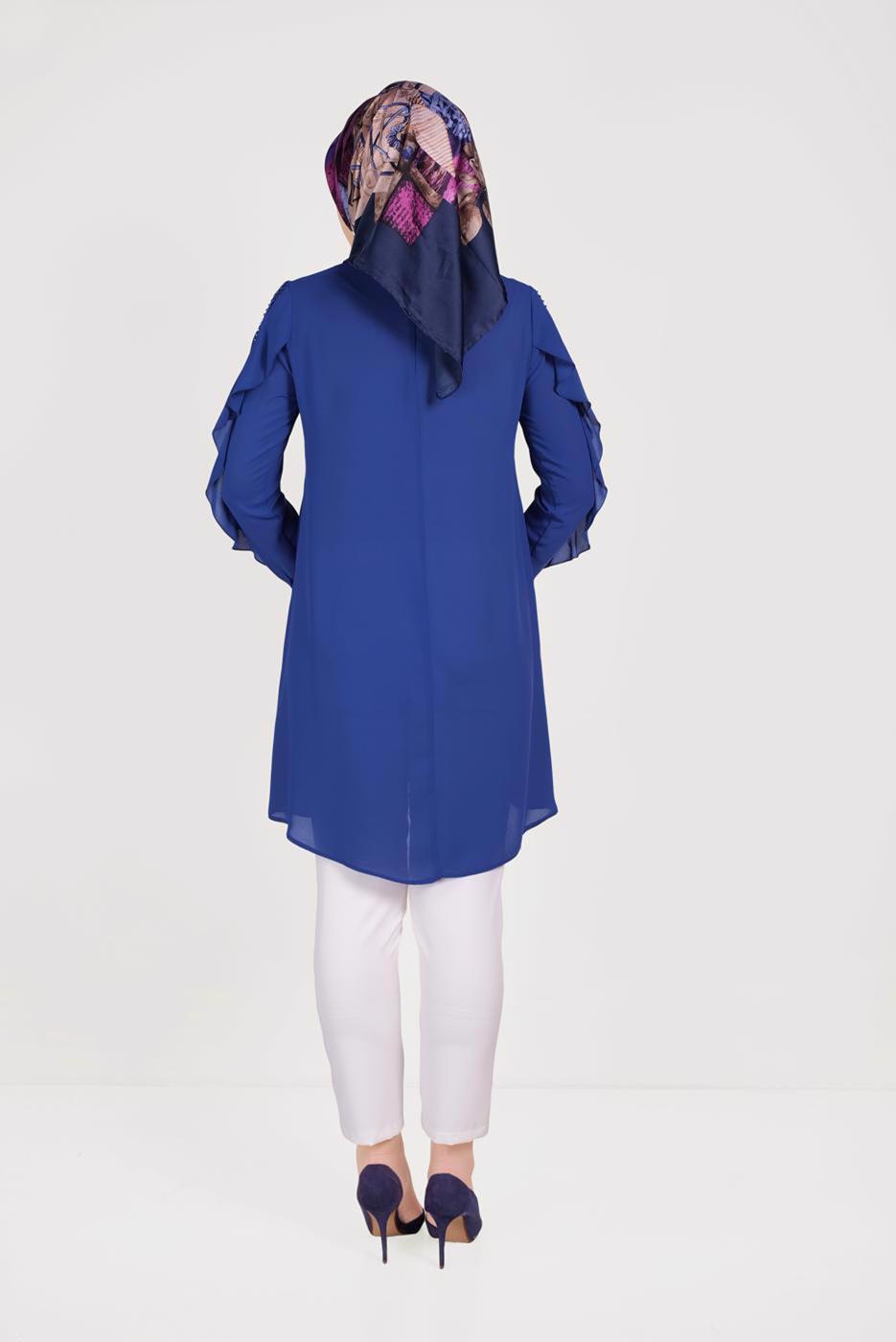 Tesettür giyim LACİVERT ALVİNA KOLLARI FIRFIRLI TUNİK T 40565