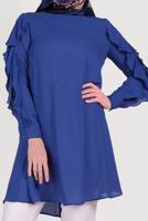Tesettür giyim LACİVERT ALVİNA KOLLARI FIRFIRLI TUNİK T 40565
