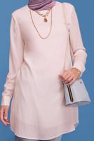 Tesettür giyim KREM ALVİNA BİSİKLET YAKA DÜZ TUNİK T 40849