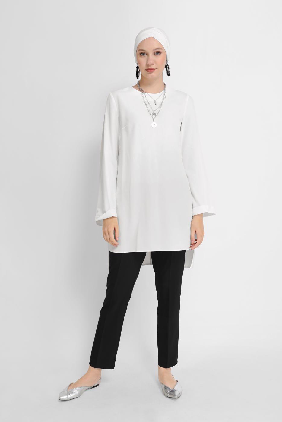 Tesettür giyim KREM ALVİNA YANDAN YIRTMAÇLI TUNİK T 40852