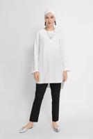 Tesettür giyim KREM ALVİNA YANDAN YIRTMAÇLI TUNİK T 40852