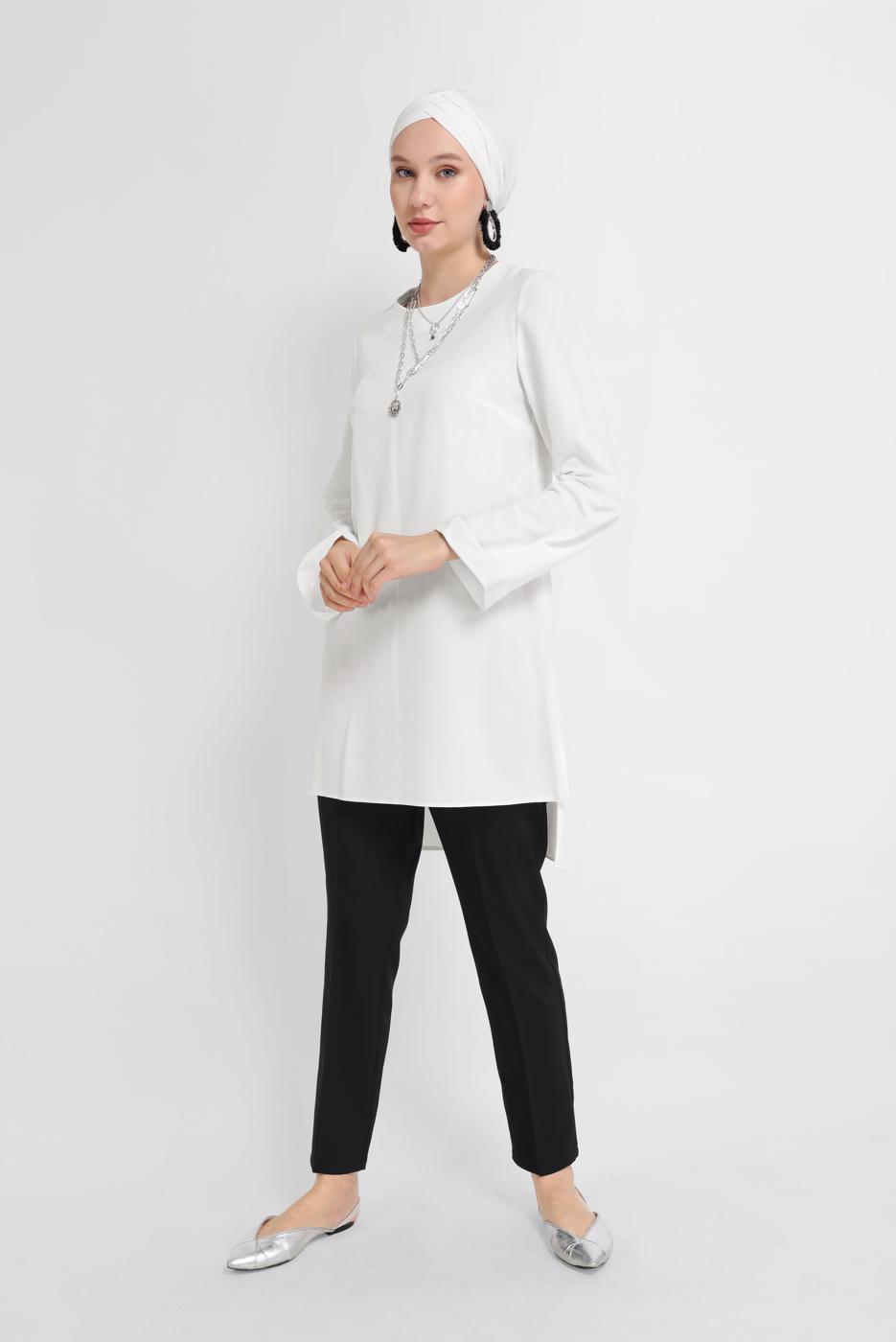 Tesettür giyim KREM ALVİNA YANDAN YIRTMAÇLI TUNİK T 40852