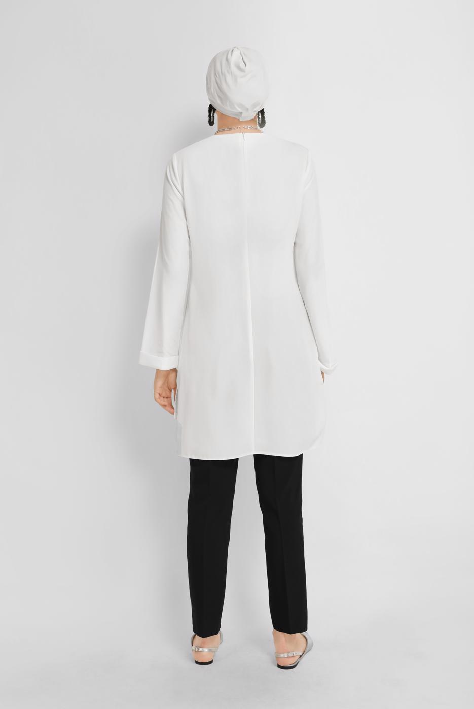 Tesettür giyim KREM ALVİNA YANDAN YIRTMAÇLI TUNİK T 40852