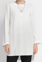 Tesettür giyim KREM ALVİNA YANDAN YIRTMAÇLI TUNİK T 40852