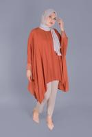 Tesettür giyim TABA ALVİNA KOLLARI TAŞ BASKILI ASİMETRİK KESİM TUNİK T 40858