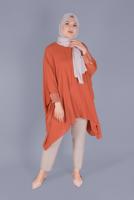 Tesettür giyim TABA ALVİNA KOLLARI TAŞ BASKILI ASİMETRİK KESİM TUNİK T 40858