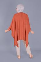 Tesettür giyim TABA ALVİNA KOLLARI TAŞ BASKILI ASİMETRİK KESİM TUNİK T 40858