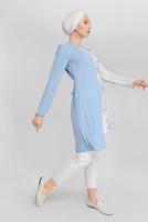 Tesettür giyim MAVİ ALVİNA ÇİÇEK DESENLİ KUŞAKLI TUNİK T 40865