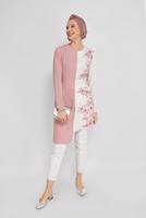Tesettür giyim PUDRA ALVİNA ÇİÇEK DESENLİ KUŞAKLI TUNİK T 40865