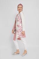 Tesettür giyim PUDRA ALVİNA ÇİÇEK DESENLİ KUŞAKLI TUNİK T 40865