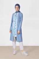 Tesettür giyim MAVİ ALVİNA ÇİÇEK DESENLİ ASİMETRİK KESİM TUNİK T 40879